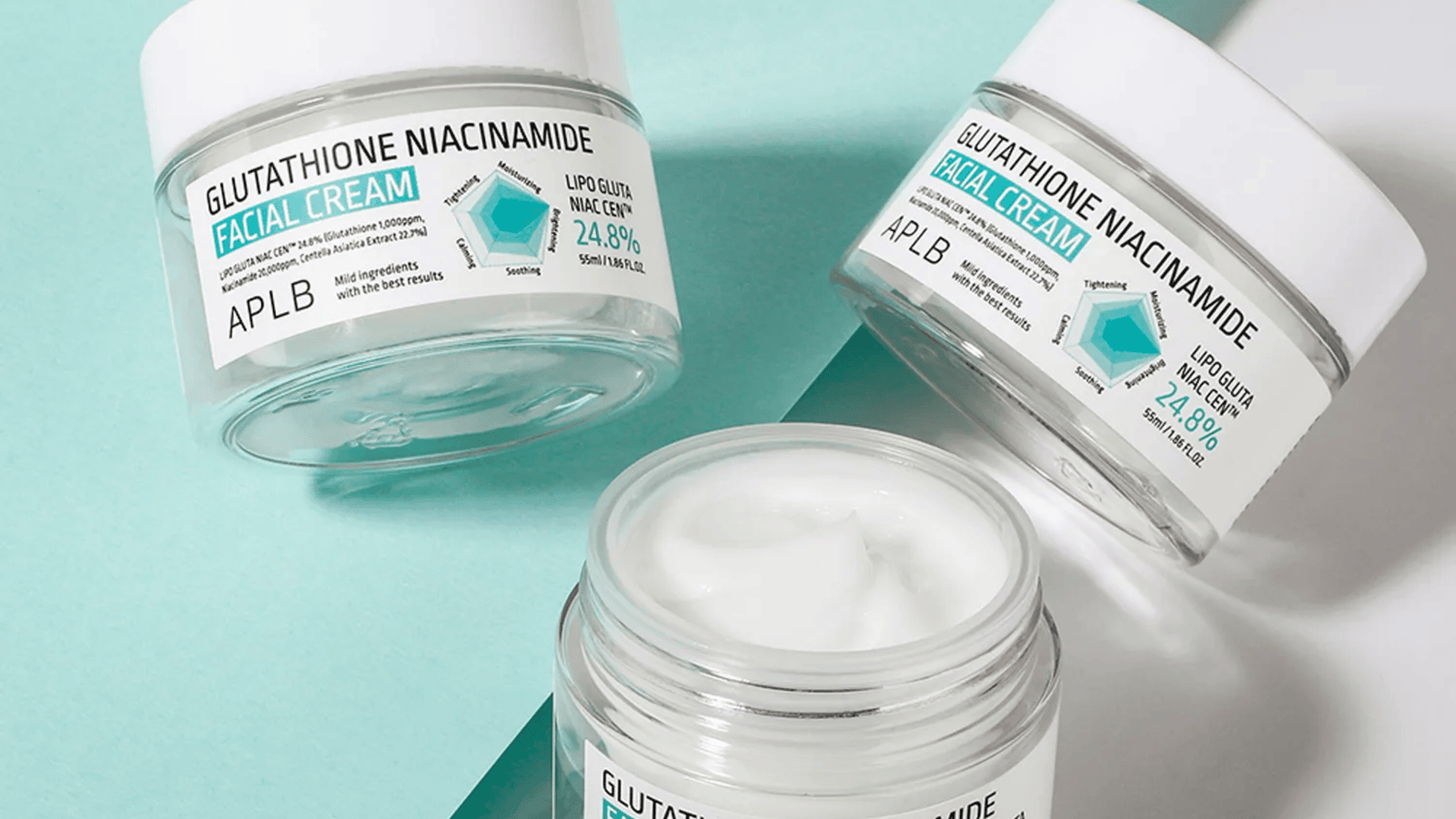 APLB Glutathione Niacinamide Facial Cream ansiktskräm som återfuktar, jämnar ut hudtonen och ger lyster med niacinamid och glutathione.