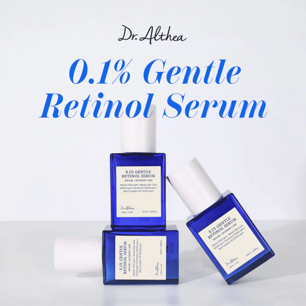Image de Dr. Althea 0.1% Gentle Retinol Serum – un sérum doux mais efficace qui soigne la peau, réduit les rides et favorise une luminosité juvénile.