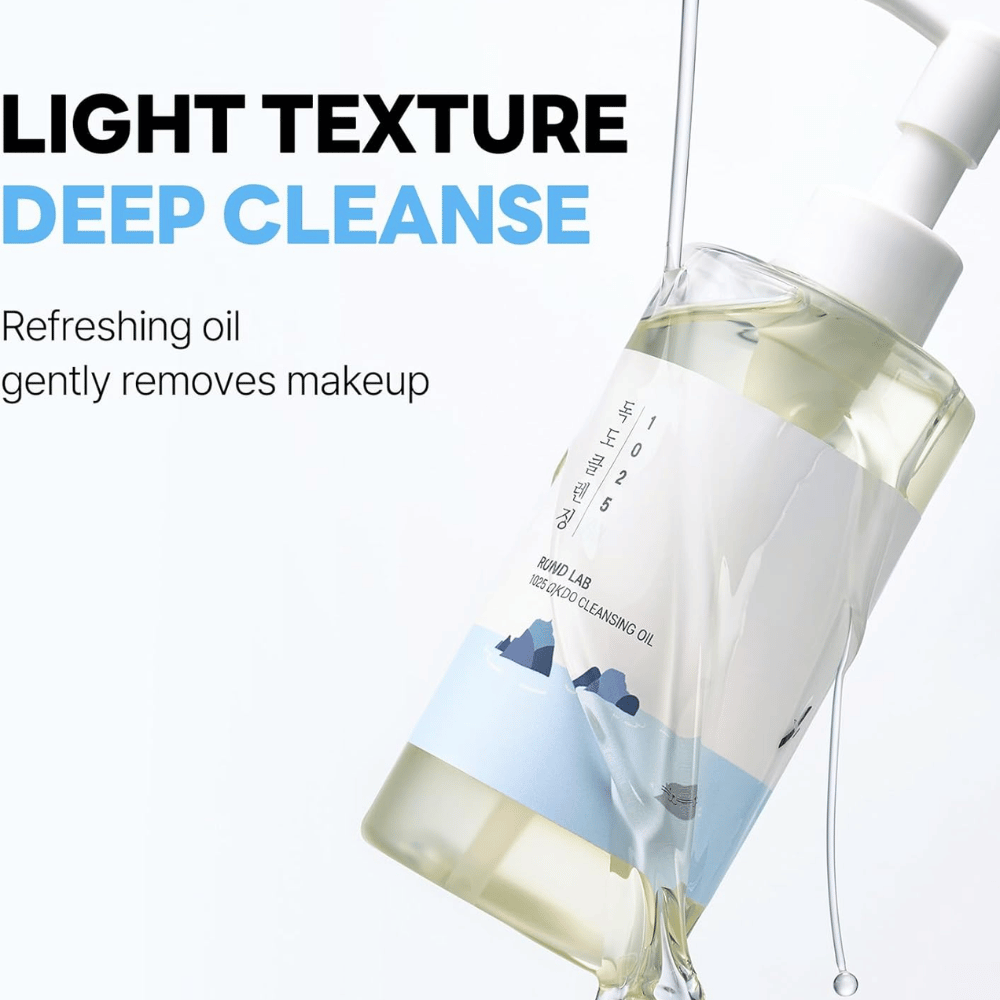 Round Lab Huile nettoyante Dokdo à la formule légère qui hydrate la peau tout en éliminant le maquillage et les impuretés