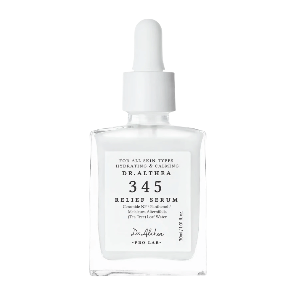 Dr. Althea 345 Relief Serum 30 ml – sérum visage apaisant pour peau sensible avec des céramides, du panthénol et des ingrédients hydratants.