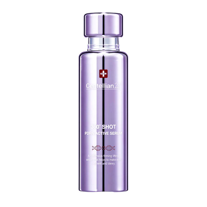 Centellian24 360º Shot PDRN Active Serum – sérum PDRN coréen dans une bouteille violette pour une élasticité accrue, une hydratation profonde et une peau plus ferme et plus élastique.