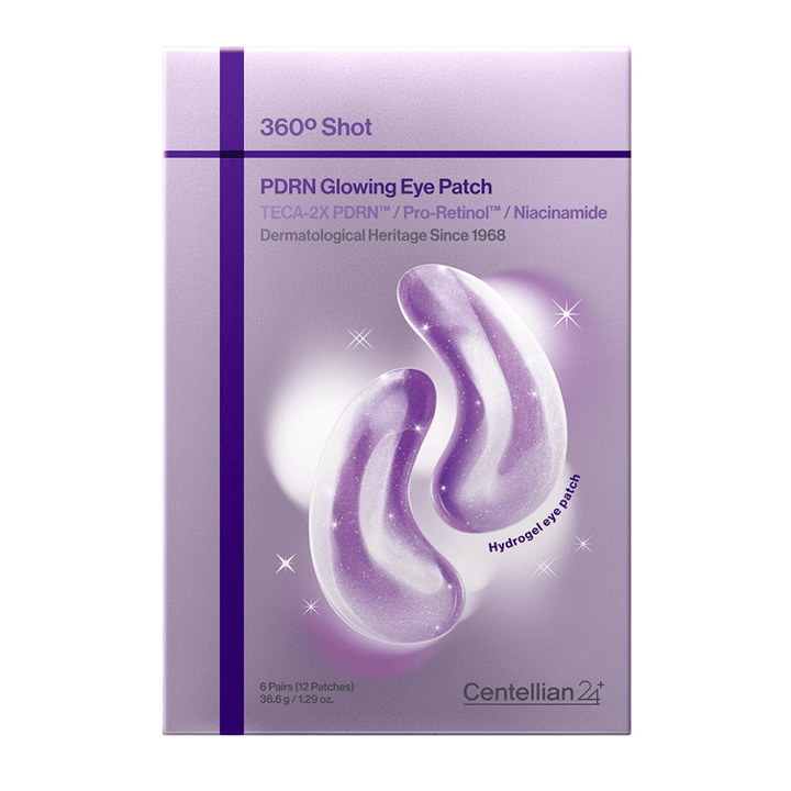Emballage de 360° Shot PDRN Glowing Eye Patch de Centellian24+, patchs pour les yeux en hydrogel avec PDRN, niacinamide et TECA pour un contour des yeux lumineux et plus ferme.