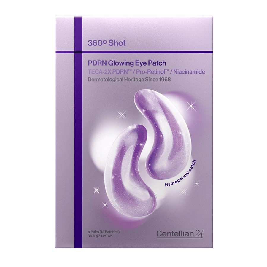Emballage de 360° Shot PDRN Glowing Eye Patch de Centellian24+, patchs pour les yeux en hydrogel avec PDRN, niacinamide et TECA pour un contour des yeux lumineux et plus ferme.