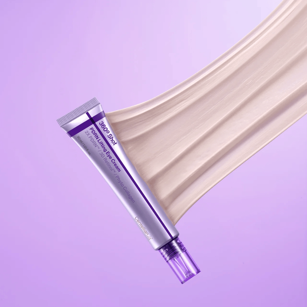 Centellian24 360º Shot PDRN Lifting Eye Cream texture – gros plan sur crème contour des yeux crémeux avec PDRN et collagène qui aide à hydrater et à donner à la peau autour des yeux un aspect plus lisse.