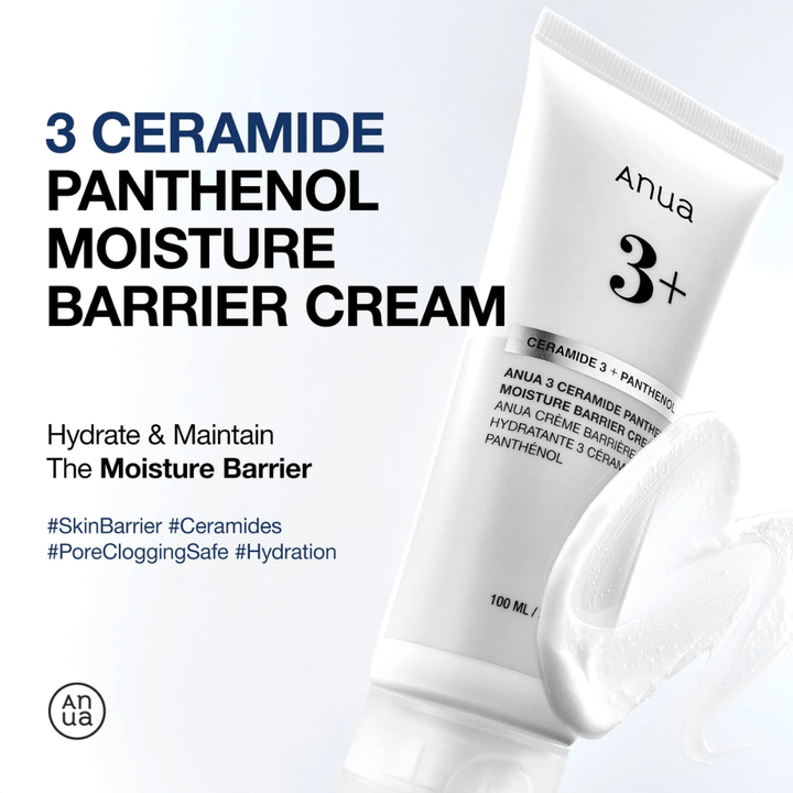 Anua 3 Ceramide Panthenol Moisture Barrier Cream – hydrate et renforce la barrière protectrice de la peau.