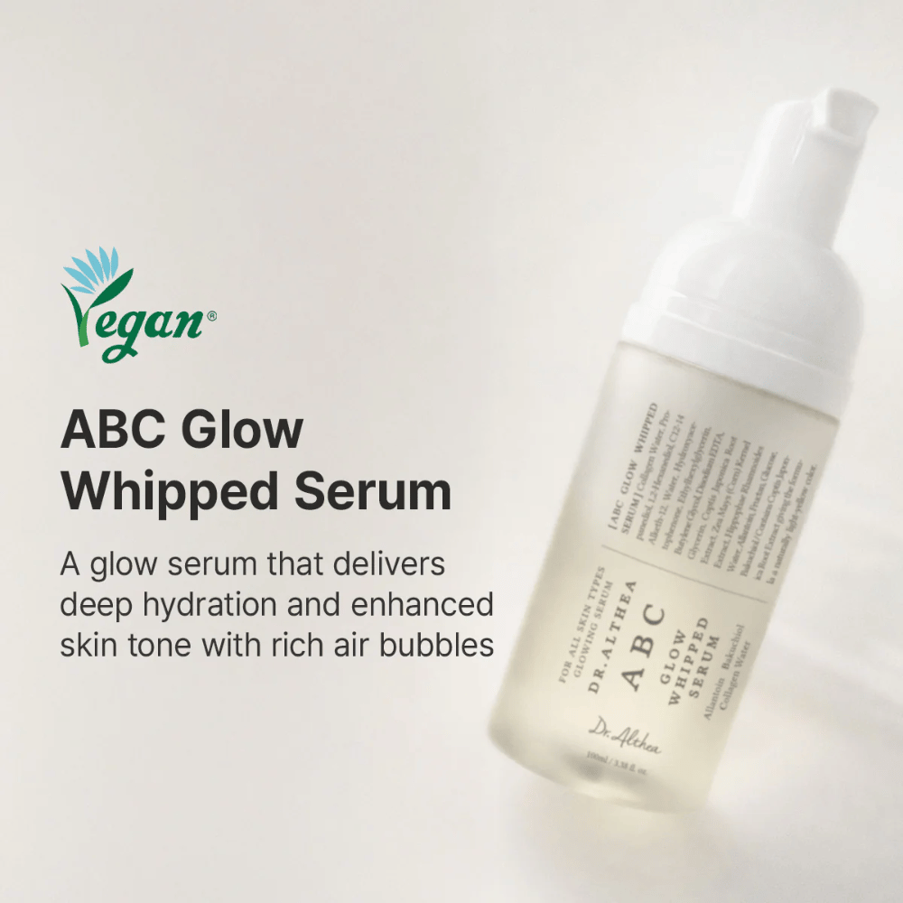 Image – branding / image principale (la plus importante)
Dr. Althea ABC Glow Whipped Serum – sérum glow vegan aux bulles aériennes qui hydrate la peau et offre un teint plus uniforme et un éclat naturel.