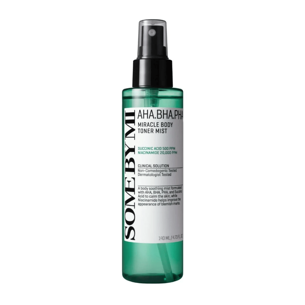 Some By Mi AHA BHA PHA Miracle Body Toner visage Mist spray corporel – brume exfoliante coréenne qui aide à nettoyer les pores, réduire l'acné et donner une peau plus uniforme.