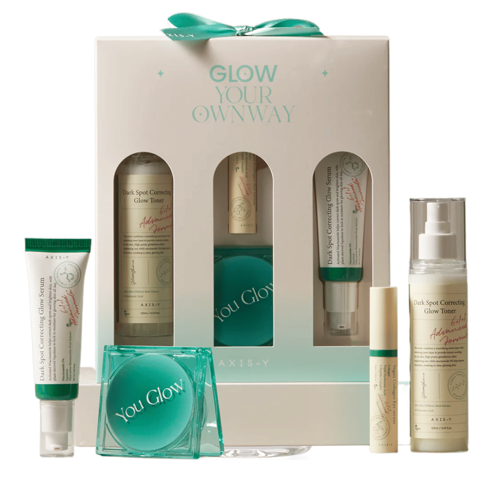 AXIS-Y Glow Your Own Way Beauty Box – un kit complet de soins de la peau véganes qui réduit les taches pigmentaires, hydrate et donne de l'éclat. Parfait pour un teint plus uniforme !