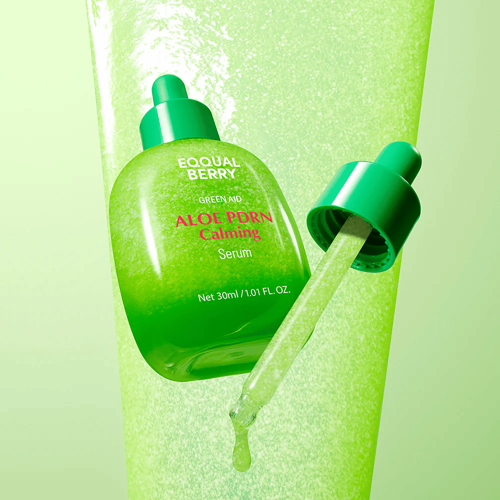 EQQUALBERRY Aloe PDRN Calming Serum 30 ml avec pipette – sérum facial apaisant avec aloe et PDRN pour une peau hydratée et équilibrée.