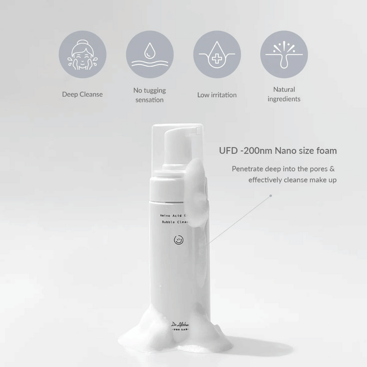 Dr. Althea Amino Acid Gentle Bubble Cleanser nettoie en profondeur avec des bulles de taille nano qui pénètrent dans les pores. Formule douce avec des ingrédients naturels - parfait pour les peaux sensibles.