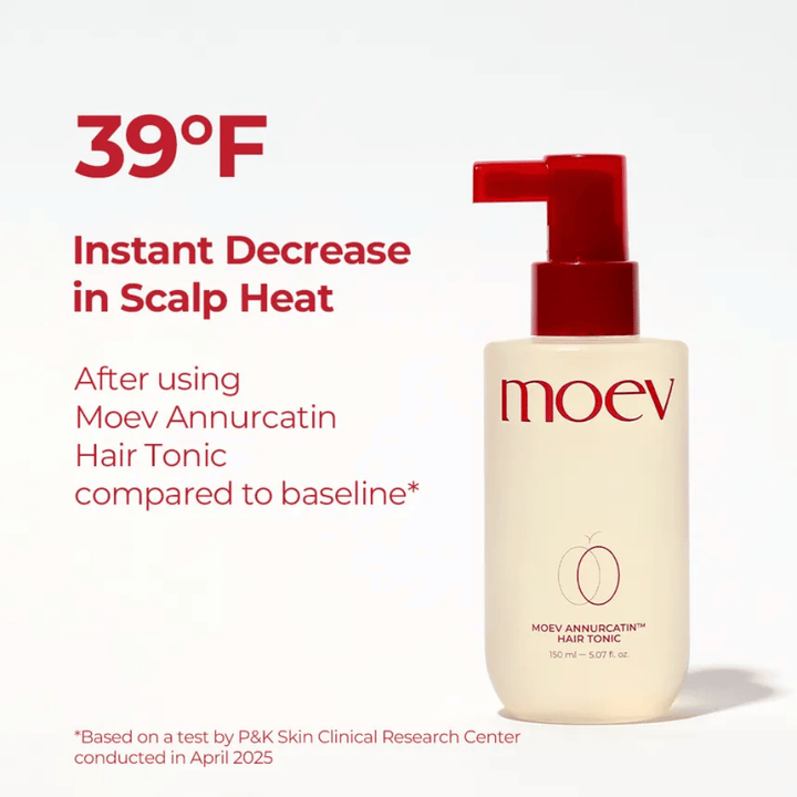 MOEV Annurcatin Hair Tonic – soin capillaire cliniquement testé qui refroidit le cuir chevelu et réduit la chaleur jusqu'à 39°F pour des cheveux plus sains.