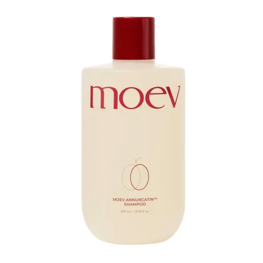 MOEV Annurcatin Shampoo 300 ml – un shampooing nutritif, végan, enrichi en pomme Annurca, biotine et caféine qui renforce les cheveux et favorise un cuir chevelu sain.