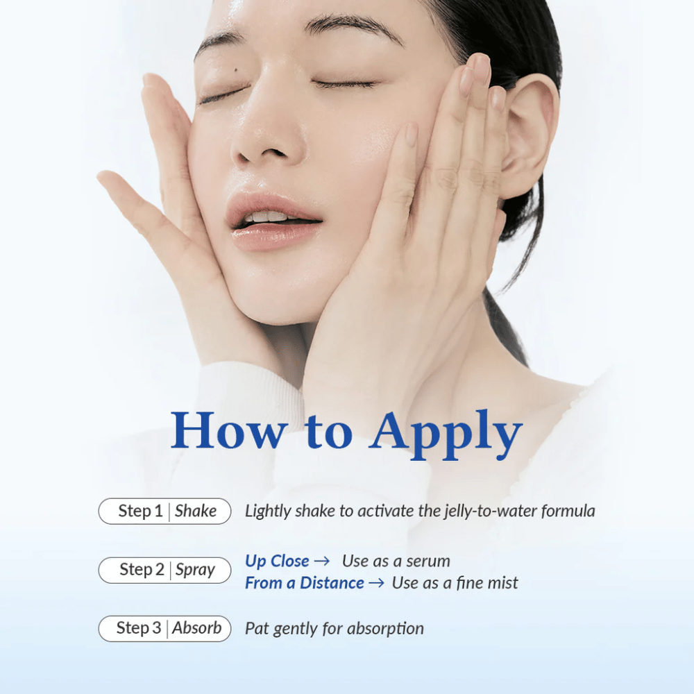 Dr. Althea Aqua Marine Jelly Mist – comment le produit est appliqué dans la routine du visage pour une peau hydratée et repulpée