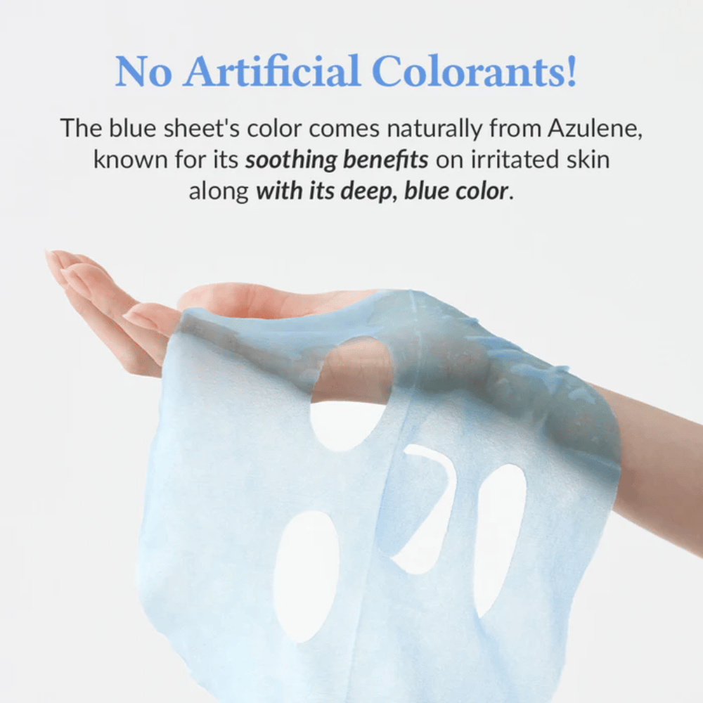 Aucun colorant artificiel ! La couleur bleue du masque provient naturellement de l'azulène, qui apaise la peau irritée et lui donne sa teinte bleue profonde.