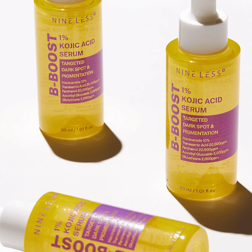 B-Boost 1% Kojic Acid Serum en flacons avec pipette, pour les taches sombres et la pigmentation.