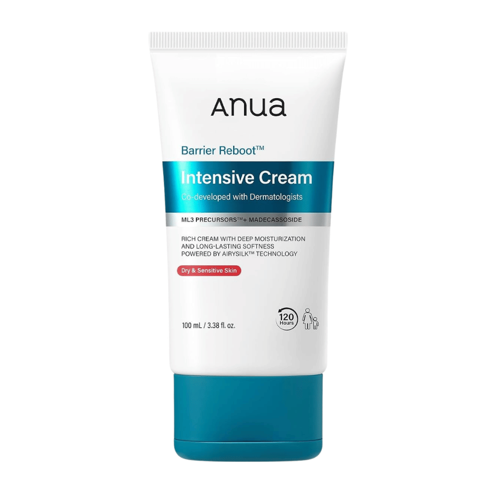 5. Anua Barrier Reboot Intensive Cream 100ml – emballage blanc avec bouchon turquoise sur fond blanc