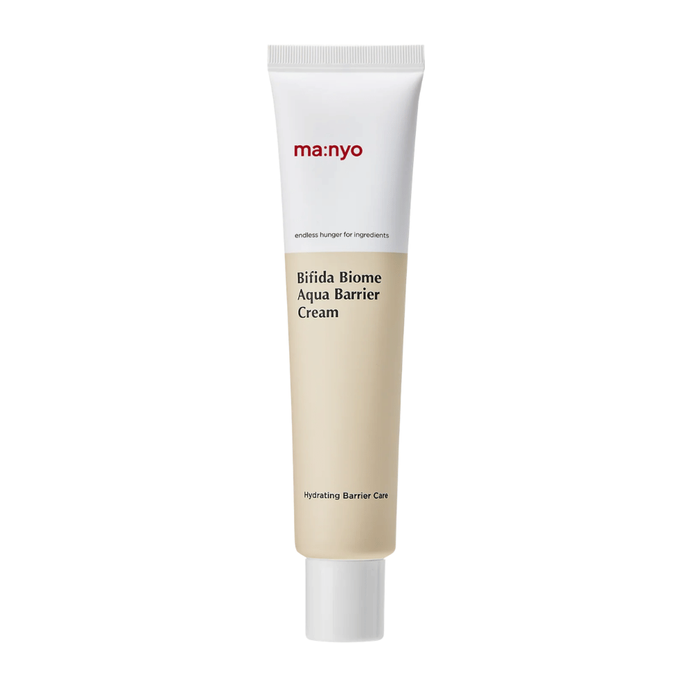 5. Ma:nyo Bifida Biome Aqua Barrier Cream – crème visage légère et hydratante qui renforce la barrière cutanée dans un tube blanc et beige