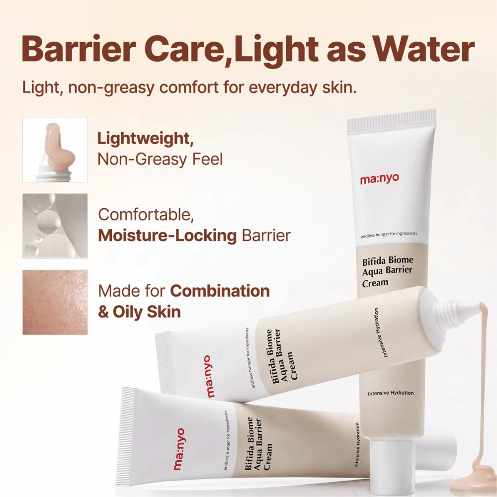 3. Ma:nyo Bifida Biome Aqua Barrier Cream – crème barrière hydratante à la texture légère pour les peaux grasses et mixtes