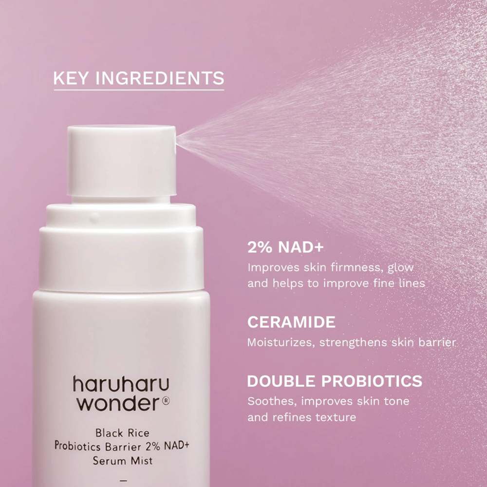 Haruharu Wonder Black Rice Probiotics Barrier 2% NAD+ Serum Mist avec NAD+, céramides et probiotiques
