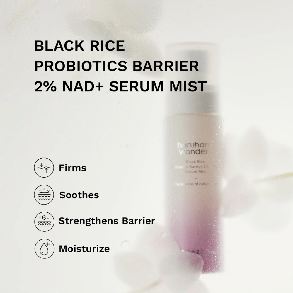 Haruharu Wonder Black Rice Probiotics Barrier 2% NAD+ Serum Mist – brume visage apaisante et renforçant la barrière cutanée