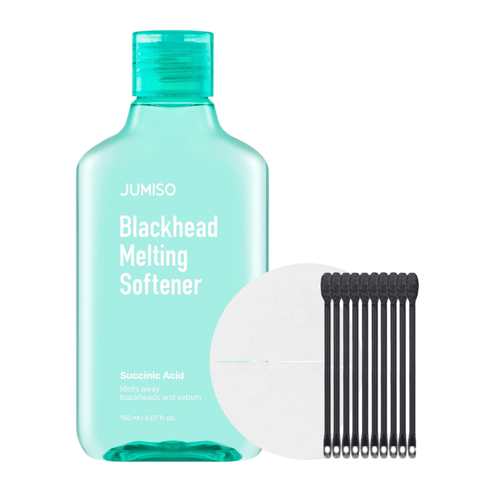 Image du produit de JUMISO Blackhead Melting Softener Special Set. Contient bouteille, tampons et cotons-tiges pour un traitement efficace des points noirs.