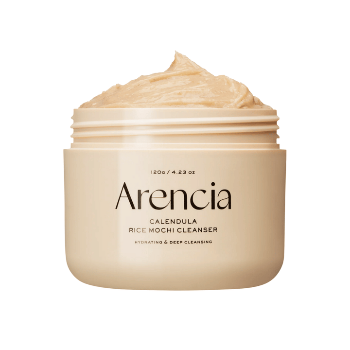 Arencia Calendula Rice Mochi Cleanser 120 g – un nettoyant pour le visage coréen hydratant et purifiant en profondeur avec du calendula et du riz qui apaise la peau et lui donne un éclat naturel.