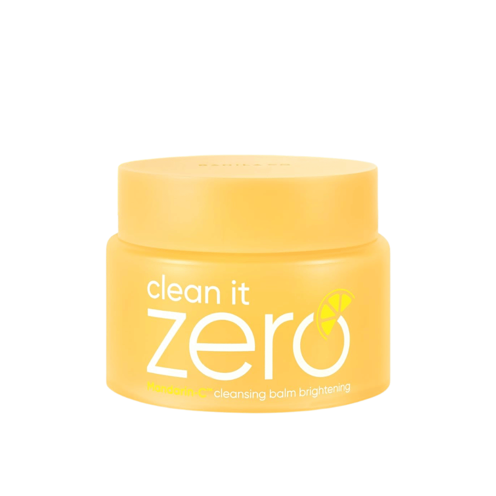 Banila Co Clean It Zero Cleansing Balm Brightening au Mandarin-C dans un pot jaune, baume nettoyant qui fond le maquillage et donne une peau plus éclatante
