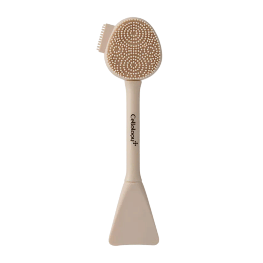3. Cellolopy Cleaning Brush – brosse visage beige avec picots en silicone doux et spatule pour l’application de masques pour le visage