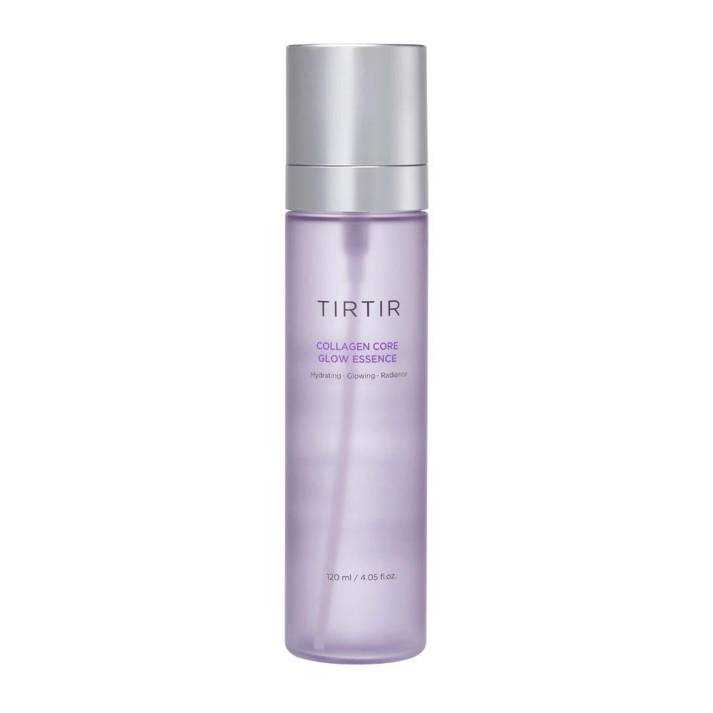 Image du produit sur TIRTIR Collagen Core Glow Essence – une essence illuminatrice dans une bouteille violette élégante qui hydrate et améliore l'élasticité de la peau.