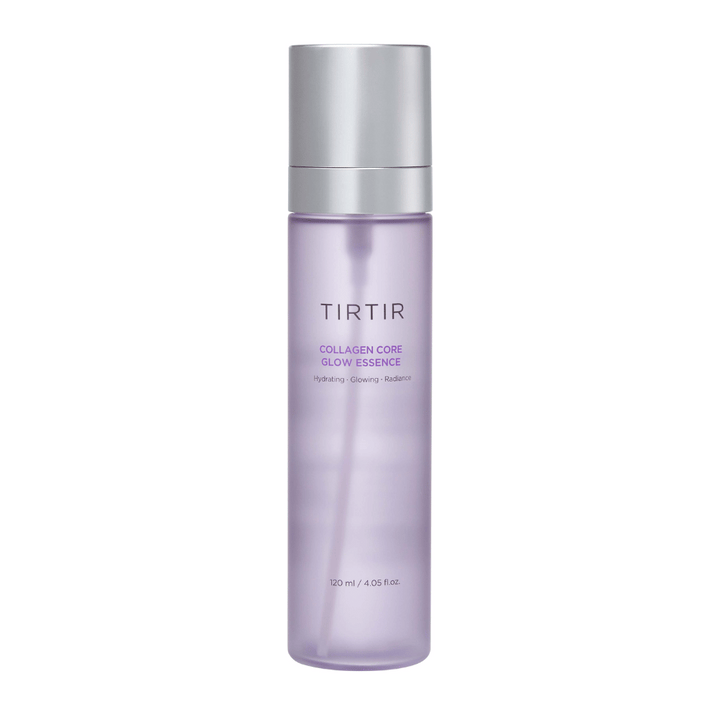 Image du produit sur TIRTIR Collagen Core Glow Essence – une essence illuminatrice dans une bouteille violette élégante qui hydrate et améliore l'élasticité de la peau.
