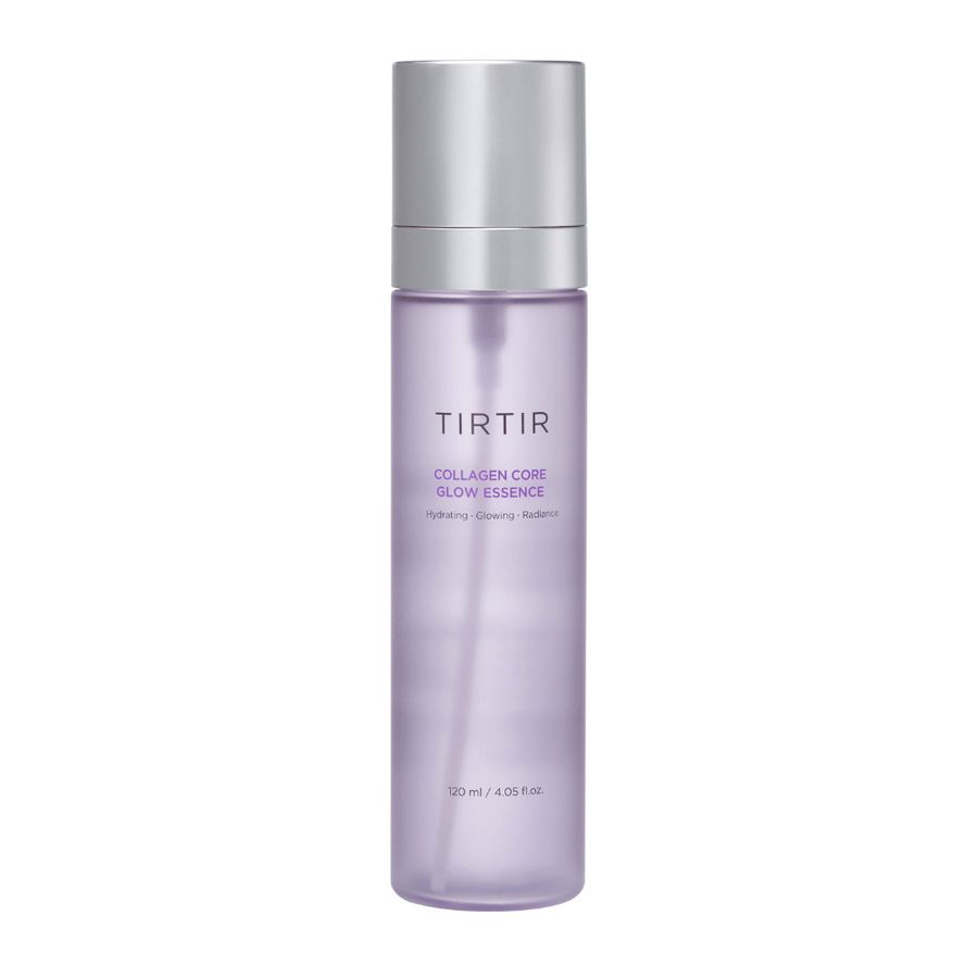 Image du produit sur TIRTIR Collagen Core Glow Essence – une essence illuminatrice dans une bouteille violette élégante qui hydrate et améliore l'élasticité de la peau.