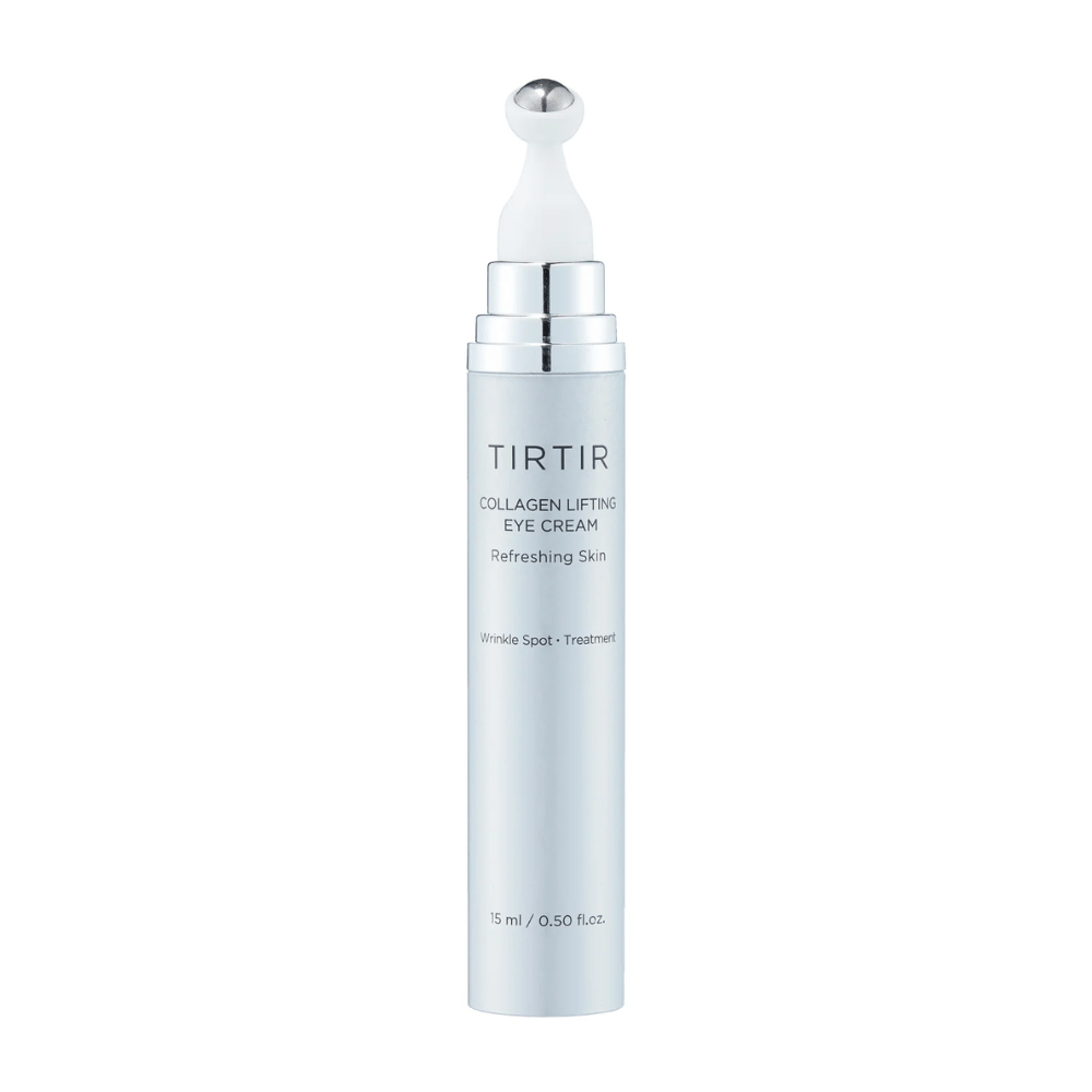 Tube avec TIRTIR Collagen Lifting Eye Cream sur un fond propre, conçu pour des soins de la peau rafraîchissants.