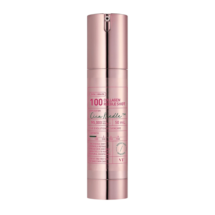 Image du produit sur VT Collagen Reedle Shot 100 – 50 ml. Améliore l'élasticité et la douceur de la peau avec des micro-aiguilles de collagène.