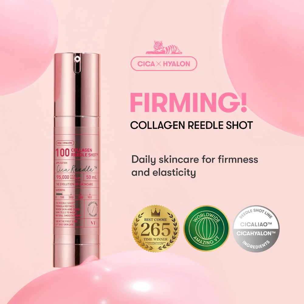VT Collagen Reedle Shot 100 – sérum primé Cica x Hyalon pour la fermeté, l'hydratation et l'effet anti-âge.