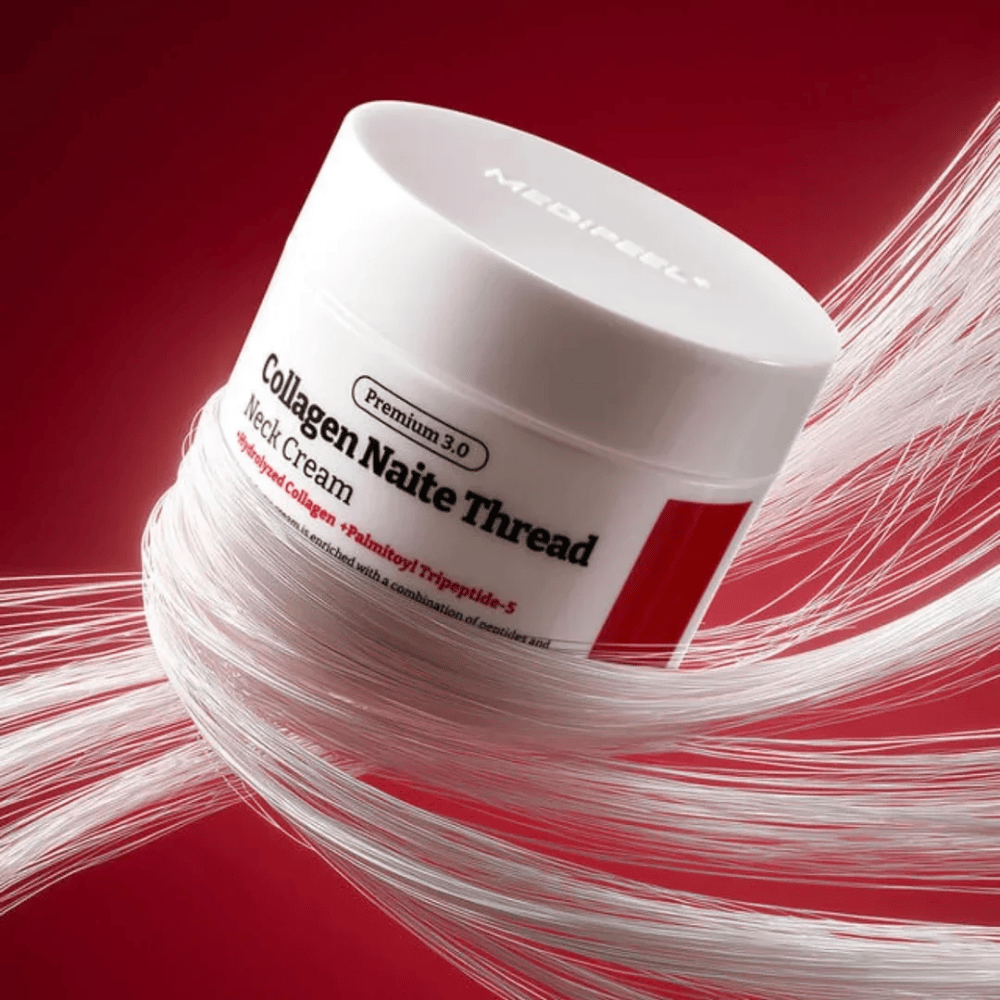 MEDIPEEL Collagen Naite Thread Neck Cream Premium 3.0 – crème raffermissante pour le cou avec collagène hydrolysé et peptides qui améliorent l'élasticité de la peau et réduisent les rides visibles sur le cou et le décolleté.