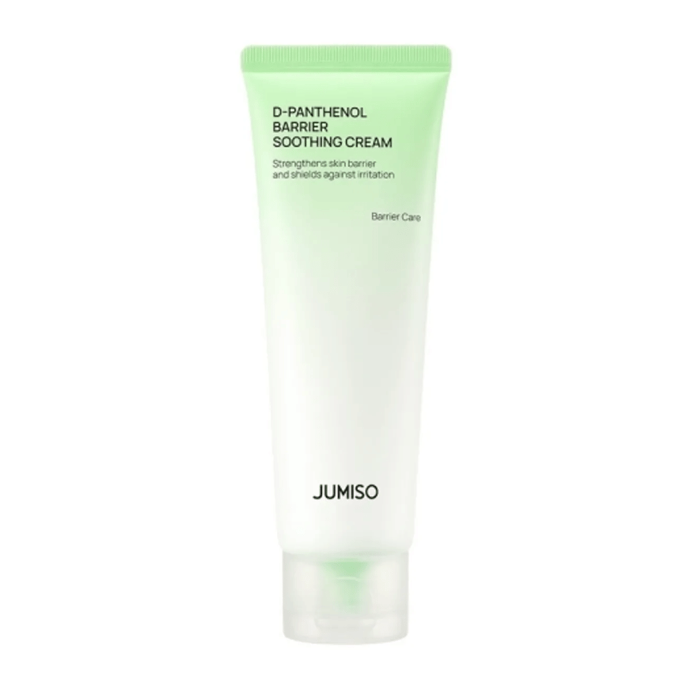Image du produit de Jumiso D-Panthenol Barrier Soothing Cream dans un tube vert sur fond blanc.