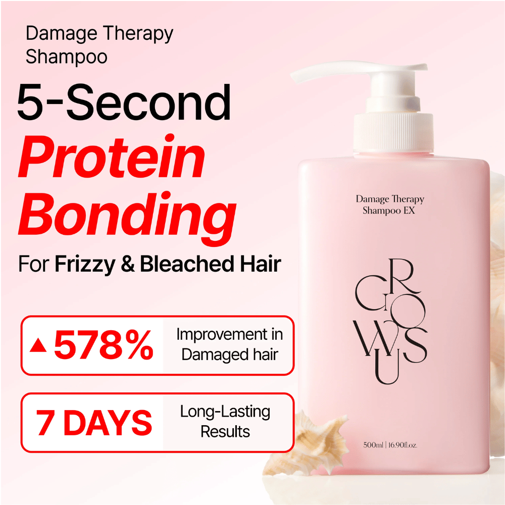 GROWUS Damage Therapy Shampoo EX avec protein bonding pour cheveux abîmés, décolorés et frisottants