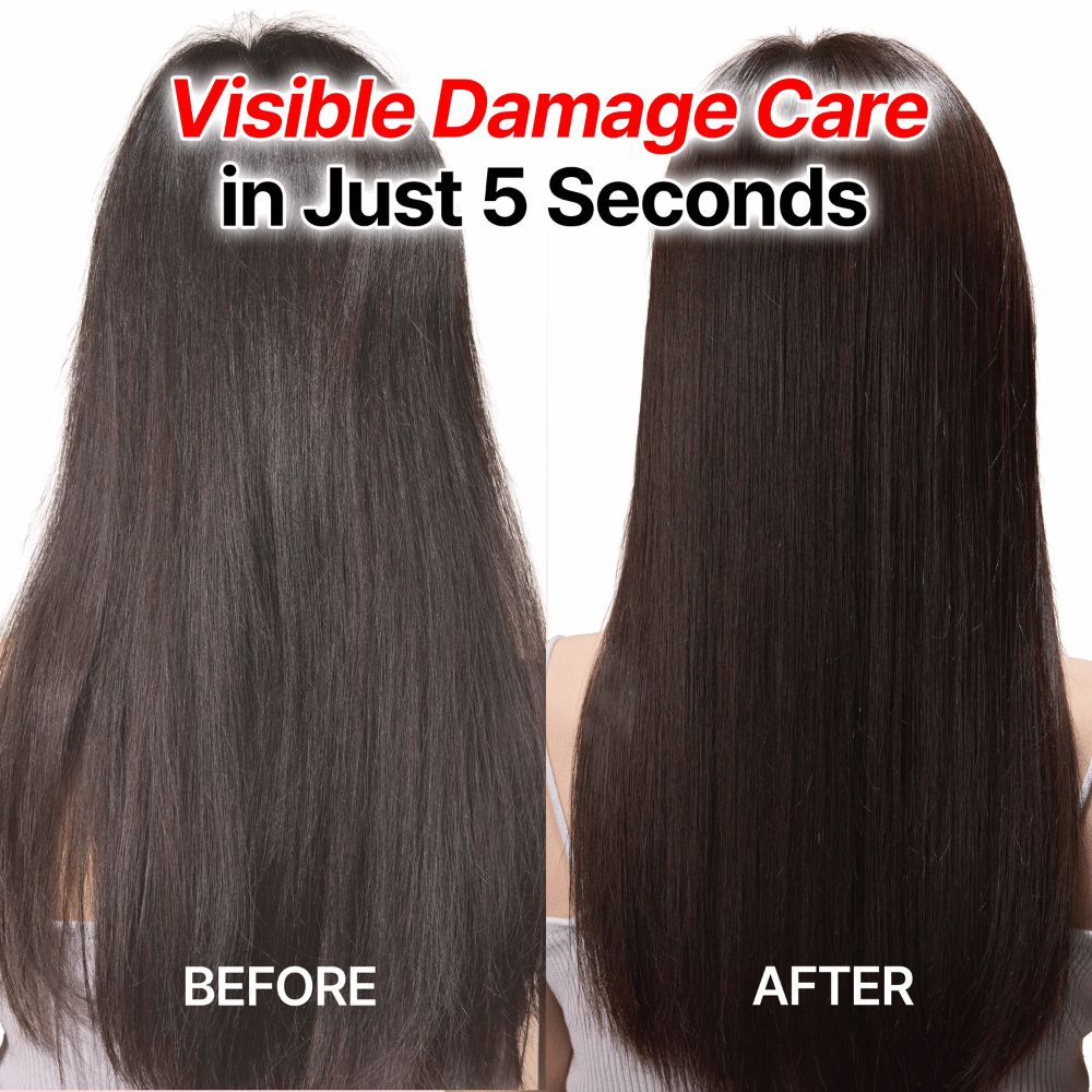 Résultats avant et après avec GROWUS Damage Therapy Shampoo EX pour des cheveux plus lisses et plus sains