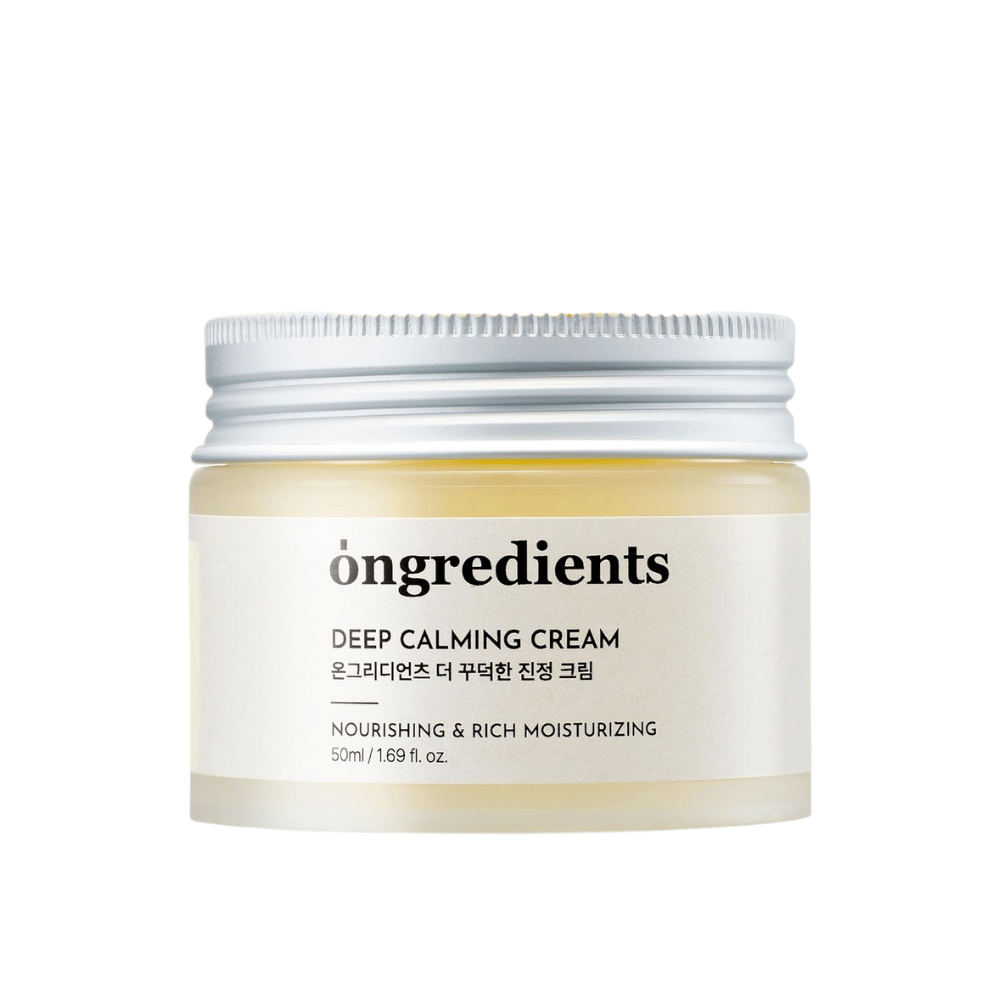Ongredients Deep Calming Cream – crème hydratante vegan avec beurre de karité et centella pour nourrir, apaiser et renforcer la barrière cutanée.