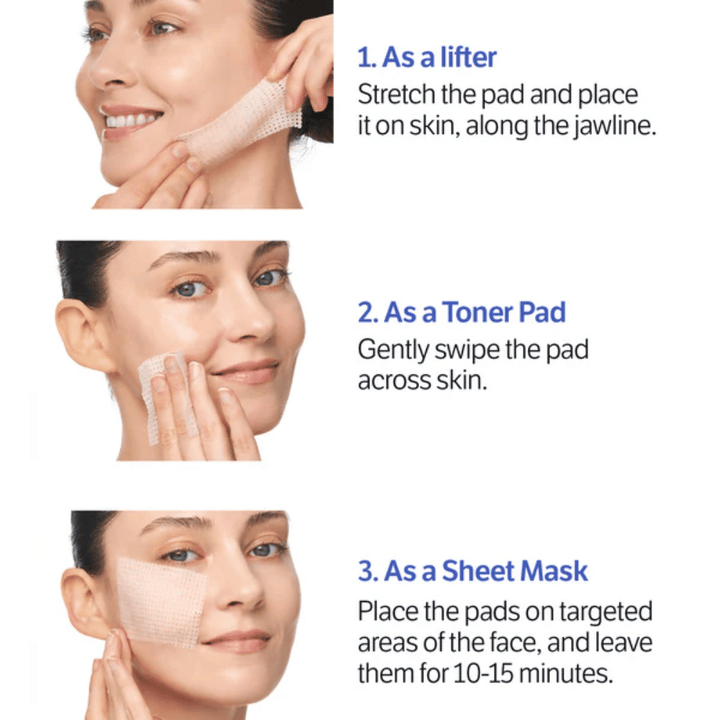 Sungboon Editor Deep Collagen Retinol Pads utilisés comme sheet mask pour hydrater, unifier le teint et réduire les ridules