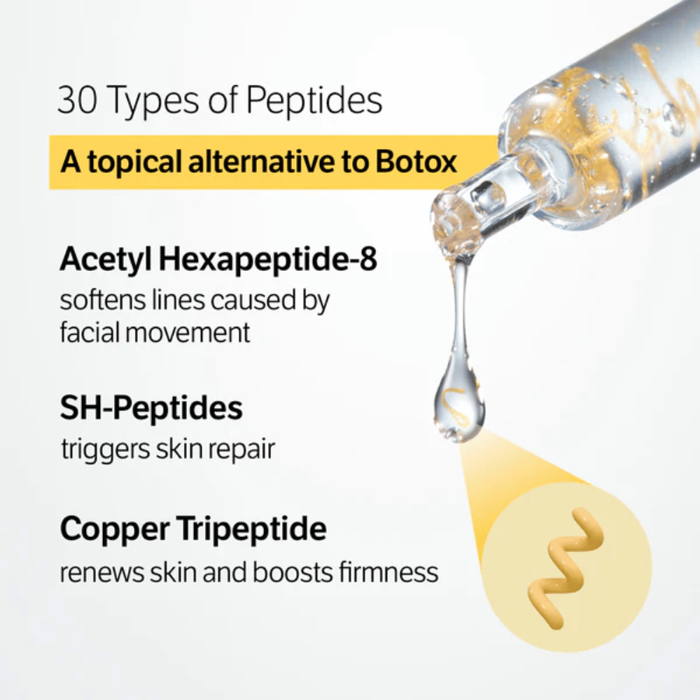 SUNGBOON EDITOR Deep Collagen Silk Peptide Intensive Ampoule avec 30 types de peptides qui aident à réduire les fines lignes, renforcer la peau et améliorer la texture de la peau.
