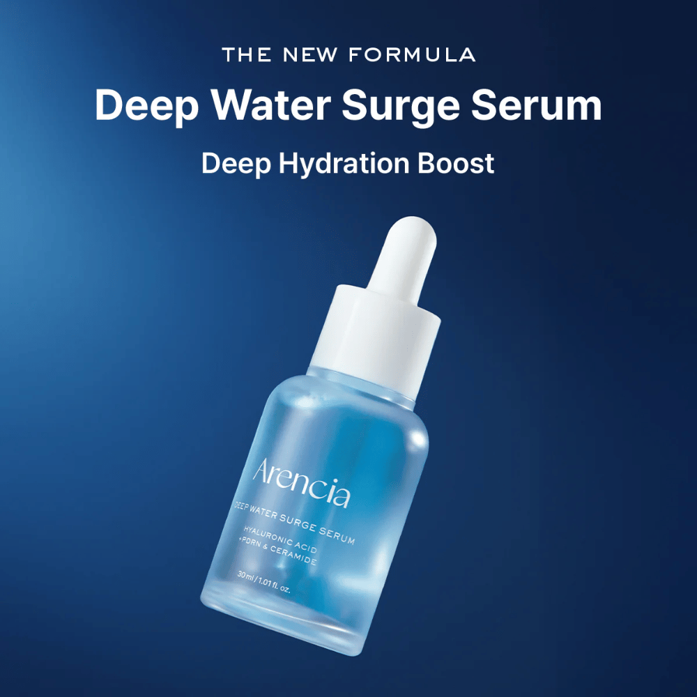 Arencia Deep Water Surge Serum – sérum hydratant coréen avec acide hyaluronique, PDRN et céramides qui offre une hydratation profonde, apaise la peau et renforce la barrière cutanée.