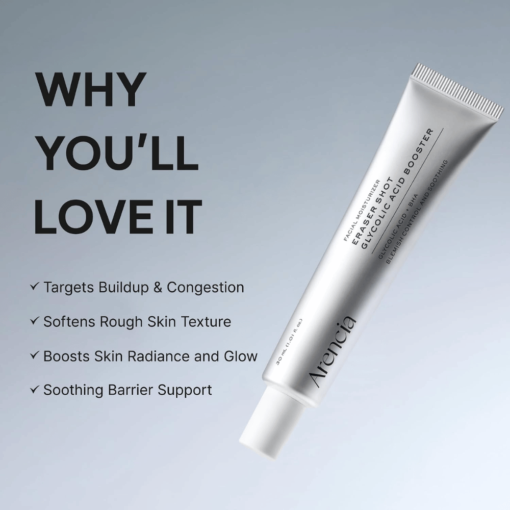 Arencia Eraser Shot Glycolic Acid Booster – booster exfoliant qui unifie la texture de la peau et apporte de l’éclat
