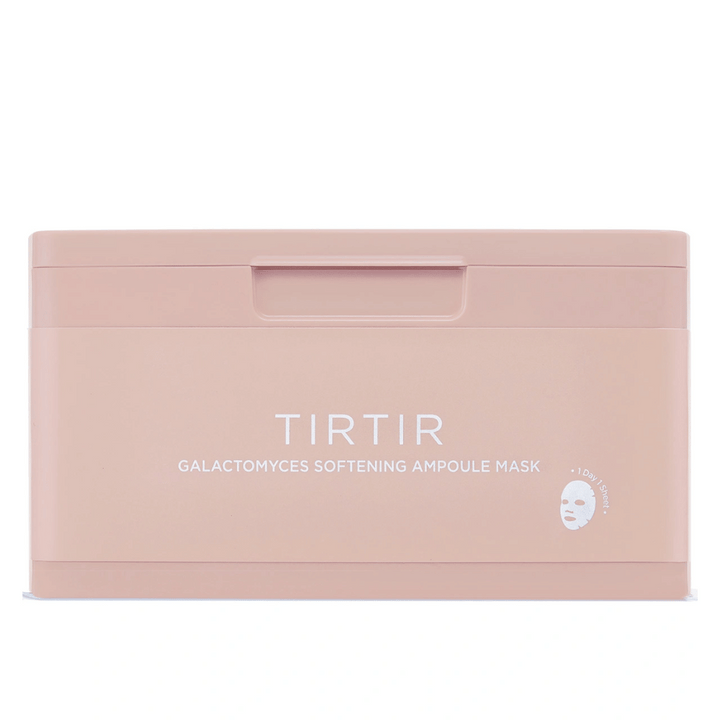 Conteneur rose avec le texte "{{51802001c123e1d5825c72b70df33}} GALACTOMYCES SOFTENING AMPOULE MASK" et une petite icône d'un Masque tissu, conçu pour contenir plusieurs masques pour le visage.