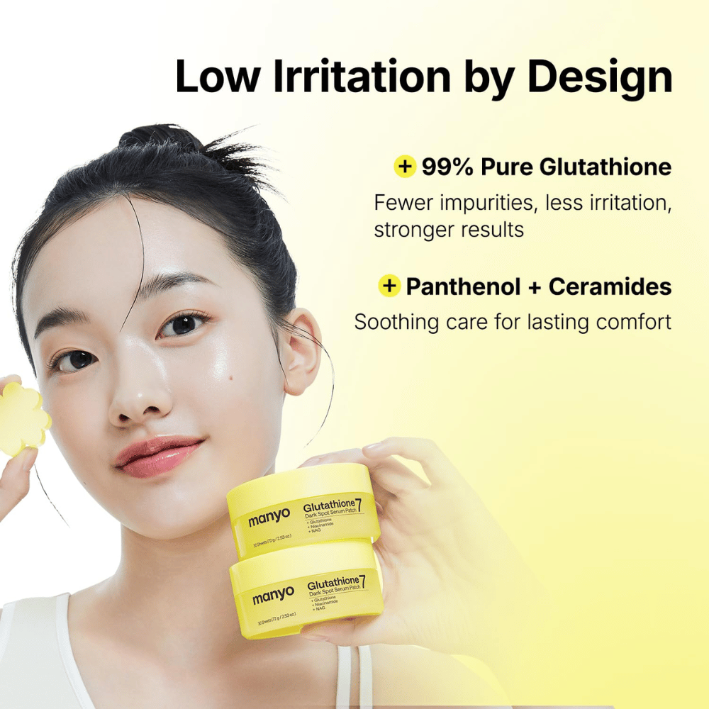 Ma:nyo Glutathione 7 Dark Spot Serum Patch avec 99 % de glutathion, du panthénol et des céramides pour un traitement doux des taches pigmentaires