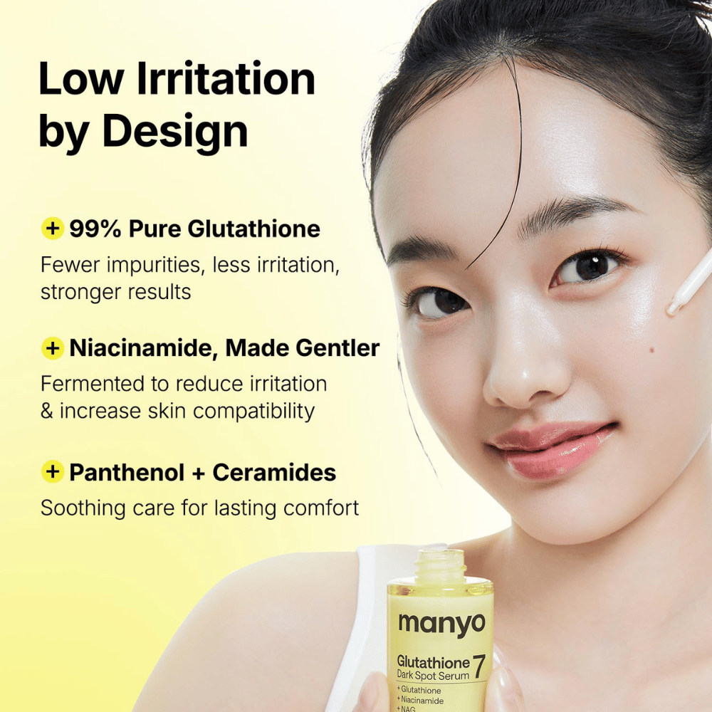 Ma:nyo Glutathione 7 Dark Spot Serum avec 99 % de glutathion, de niacinamide, de panthénol et de céramides pour un soin doux de la peau