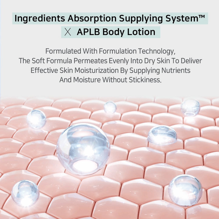 APLB body lotion avec Ingredients Absorption Supplying System qui pénètre dans la peau et procure une hydratation intense sans sensation collante