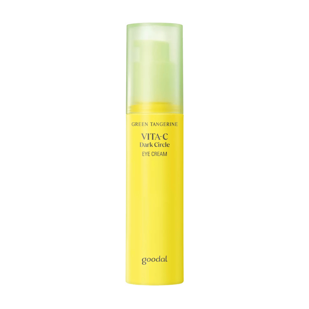 Une bouteille Goodal Green Tangerine Vita C Dark Circle Eye Cream 30ml sur fond blanc avec de la vitamine C.