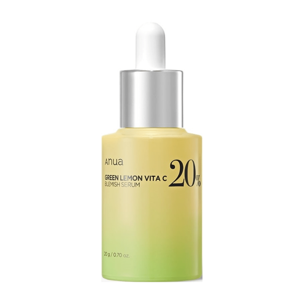 Bouteille avec ANUA Green Lemon Vita C Blemish Serum, contenant 20% de vitamine C.