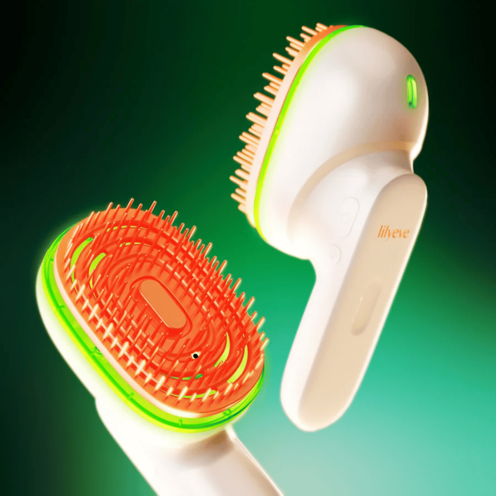 LILYEVE GrowTurn Brush Steam Booster – brosse pour le cuir chevelu avec fonction de lumière LED verte